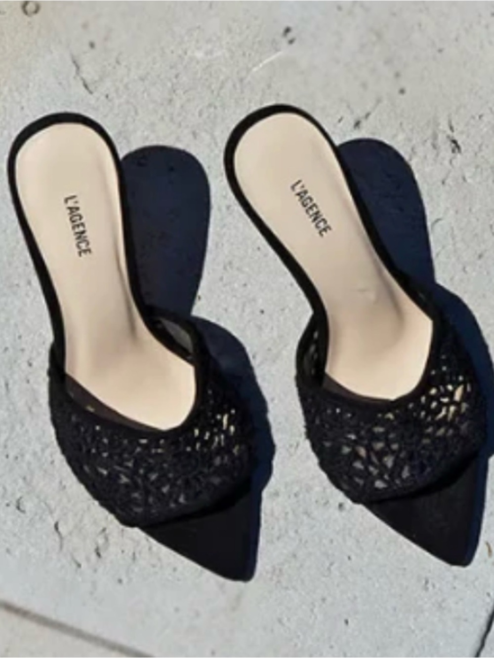 L'AGENCE Black Crochet Pointed Slip-On Mules